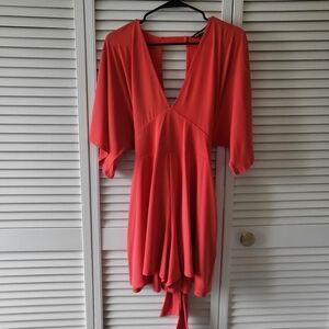 Express Vibrant Red V-Neck Jumpsuit